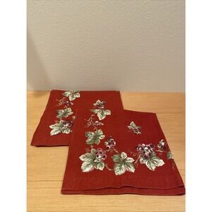 Williams Sonoma Red Grapevine‎ Festive Napkins, Set of 2, 100% Cotton 18" Square